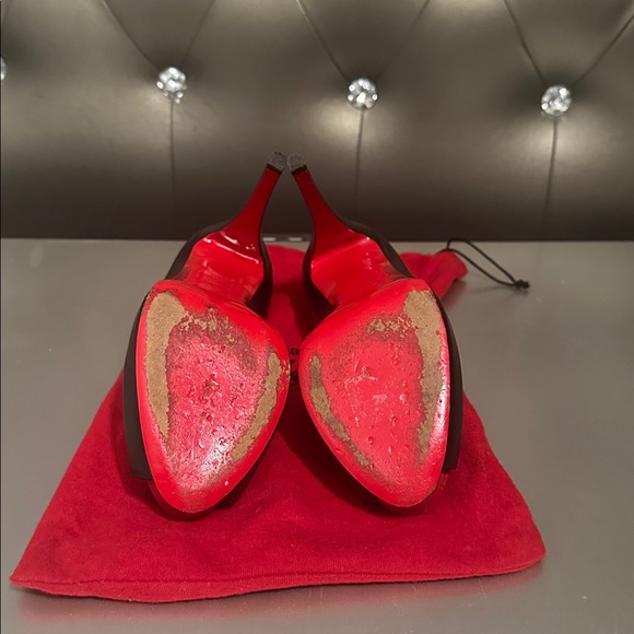 Christian Louboutin Black and Red Peep-Toe Heels - Picture 5 of 6